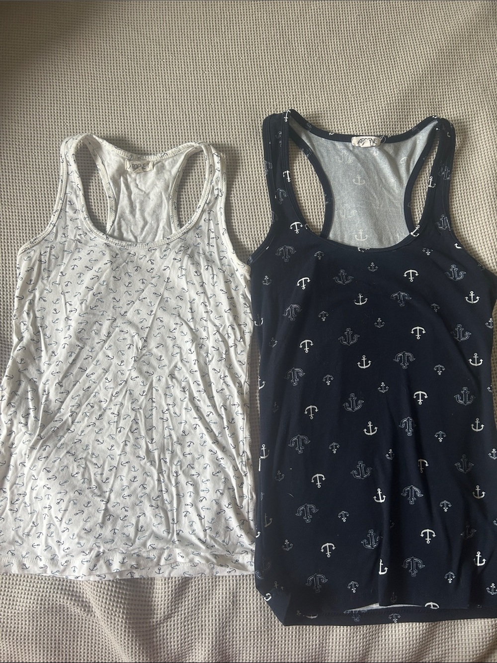 Ardene Anchor Print Tank Tops - White & Navy Trim